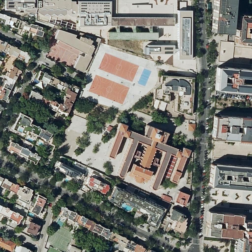 Aerial view of the grounds of Holy Mary Catholic School (Britanico)