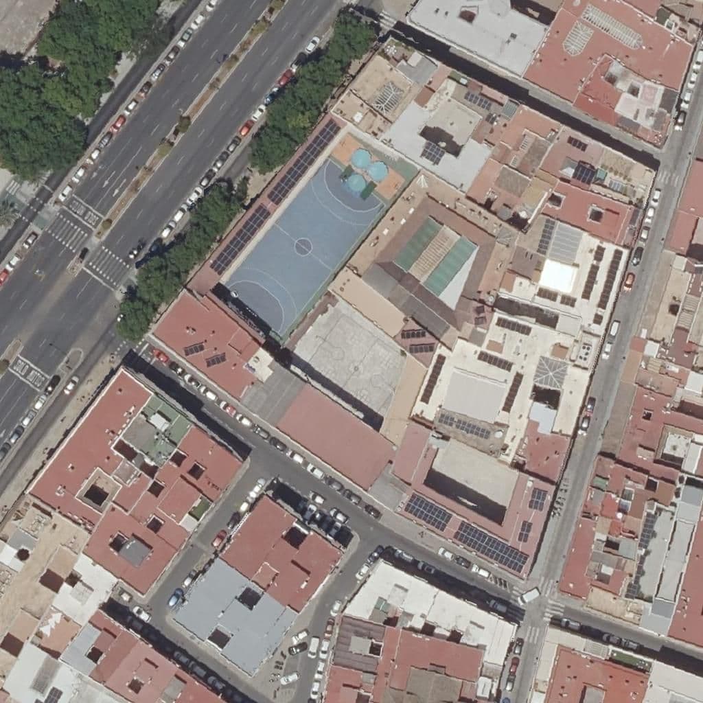 Aerial view of the grounds of María Auxiliadora