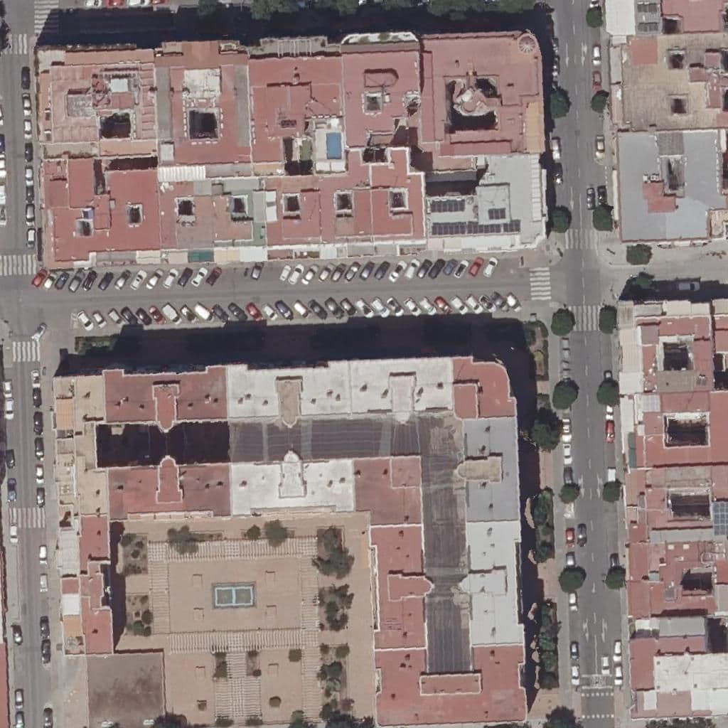 Aerial view of the grounds of San José Sagrados Corazones