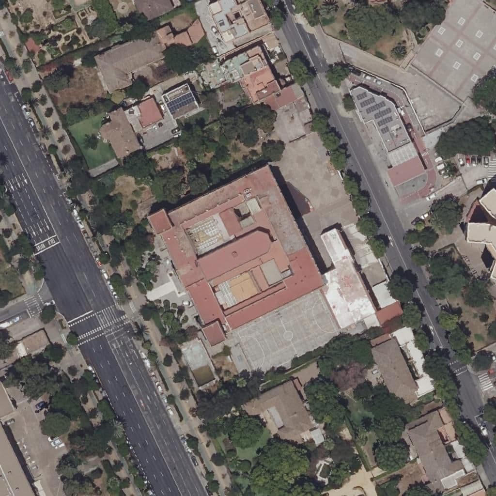 Aerial view of the grounds of San Miguel-Adoratrices