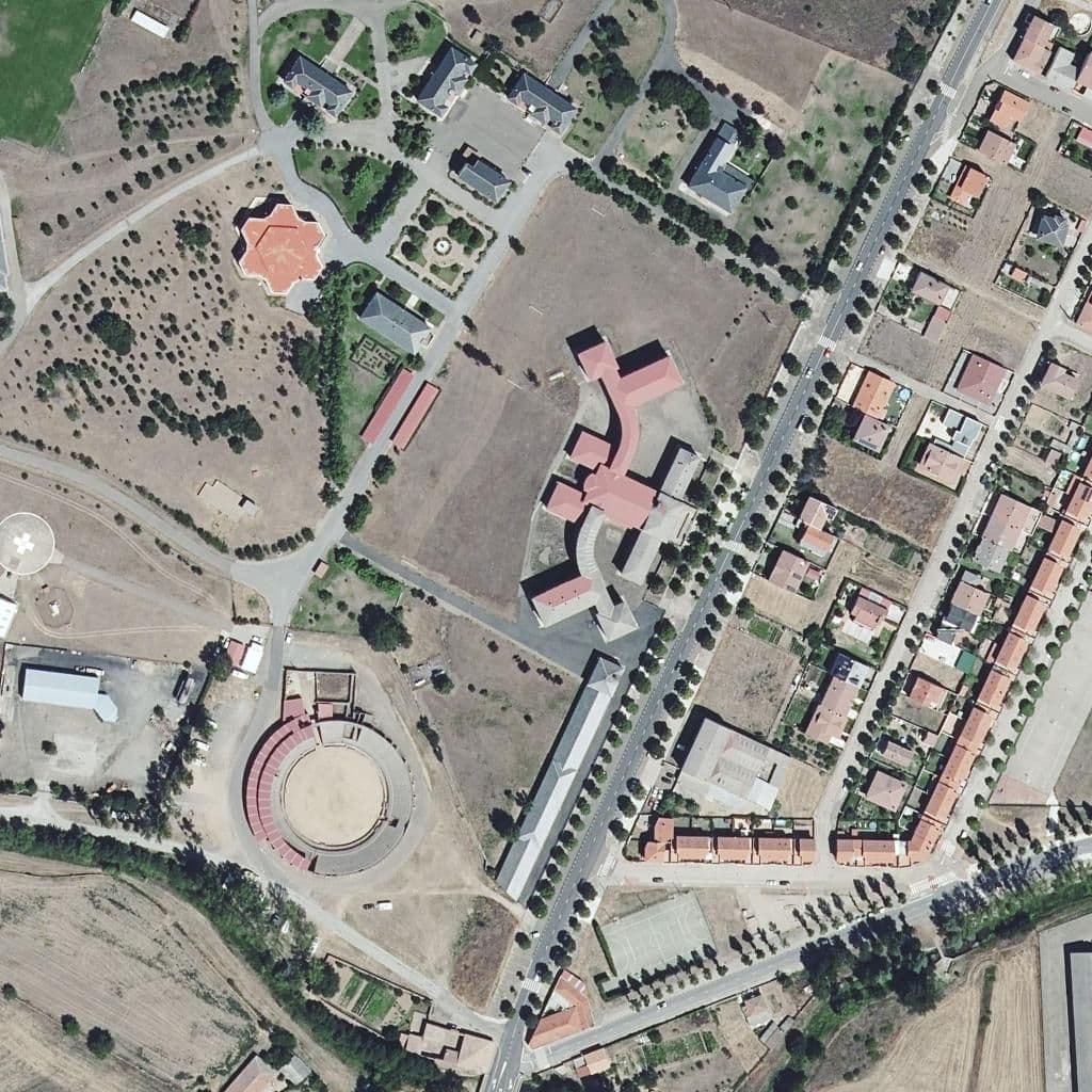Aerial view of the grounds of Santa María Madre De La Iglesia
