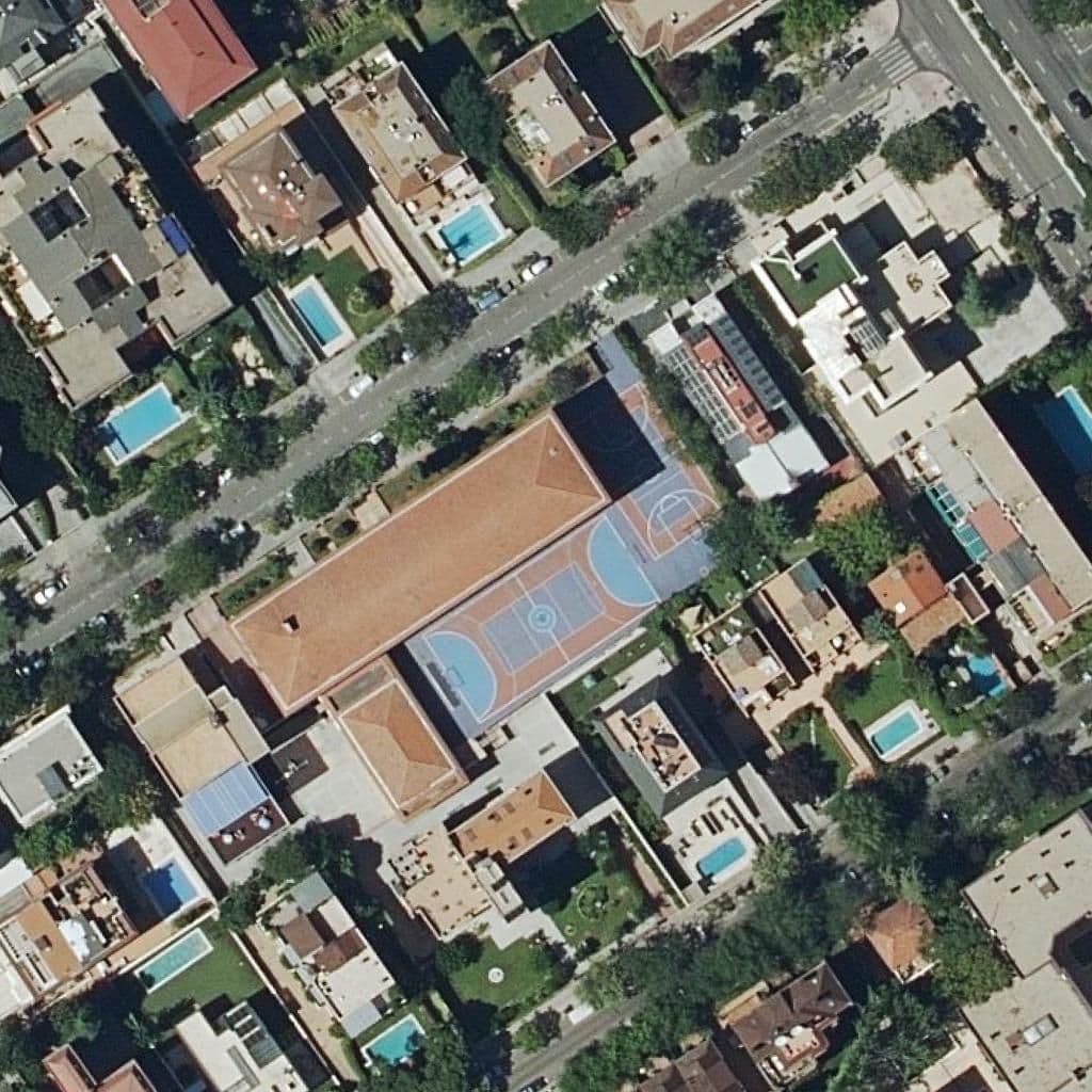Aerial view of the grounds of Santa Maria De Los Angeles