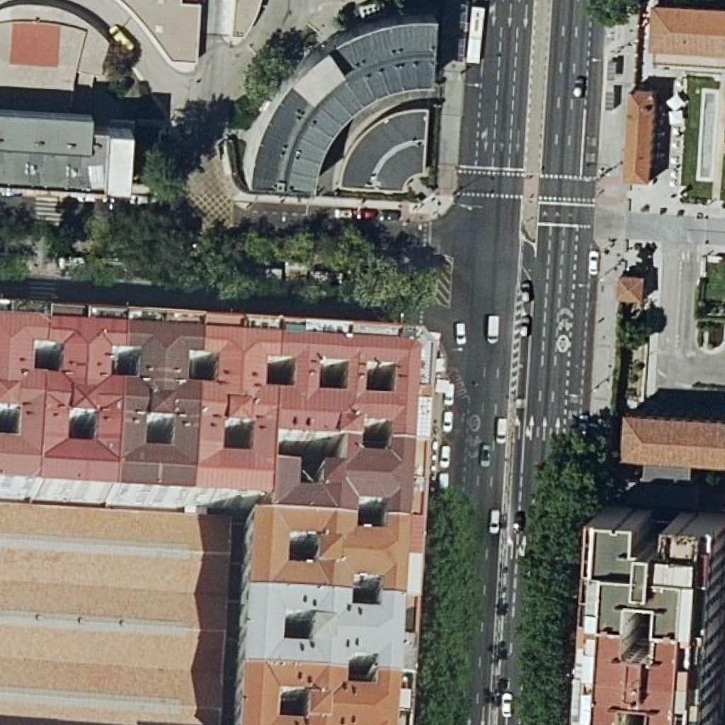 Aerial view of the grounds of Latino Espanol N S De Los Angeles