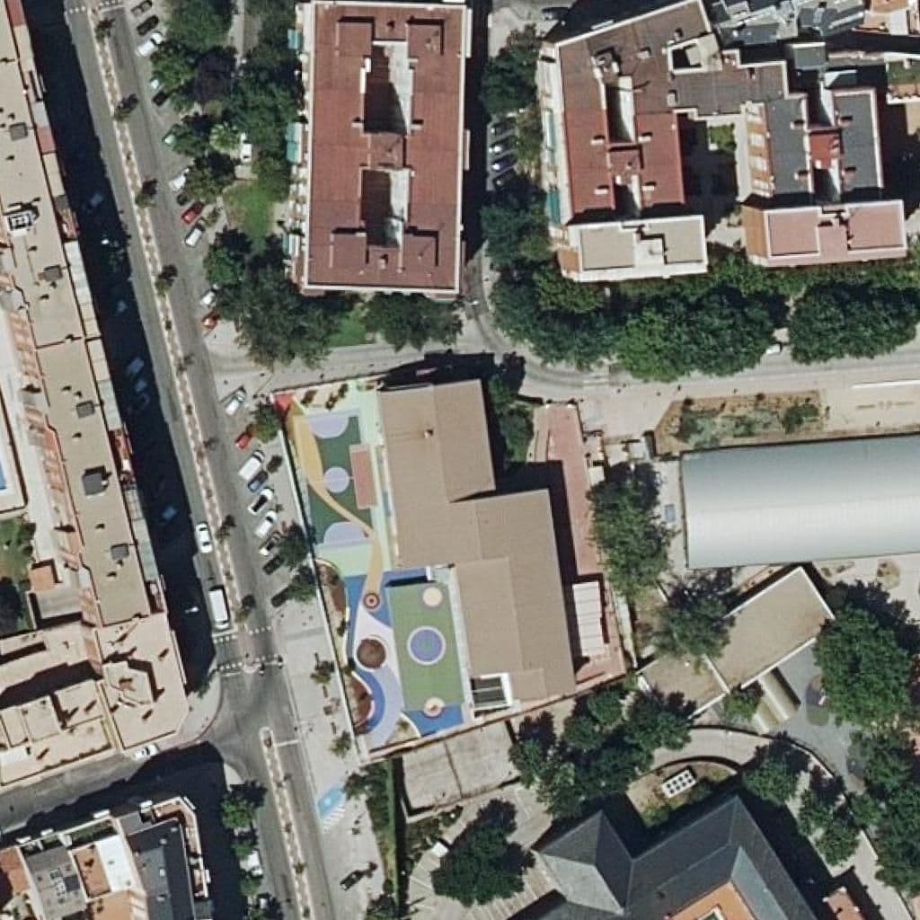 Aerial view of the grounds of San Juan Bautista