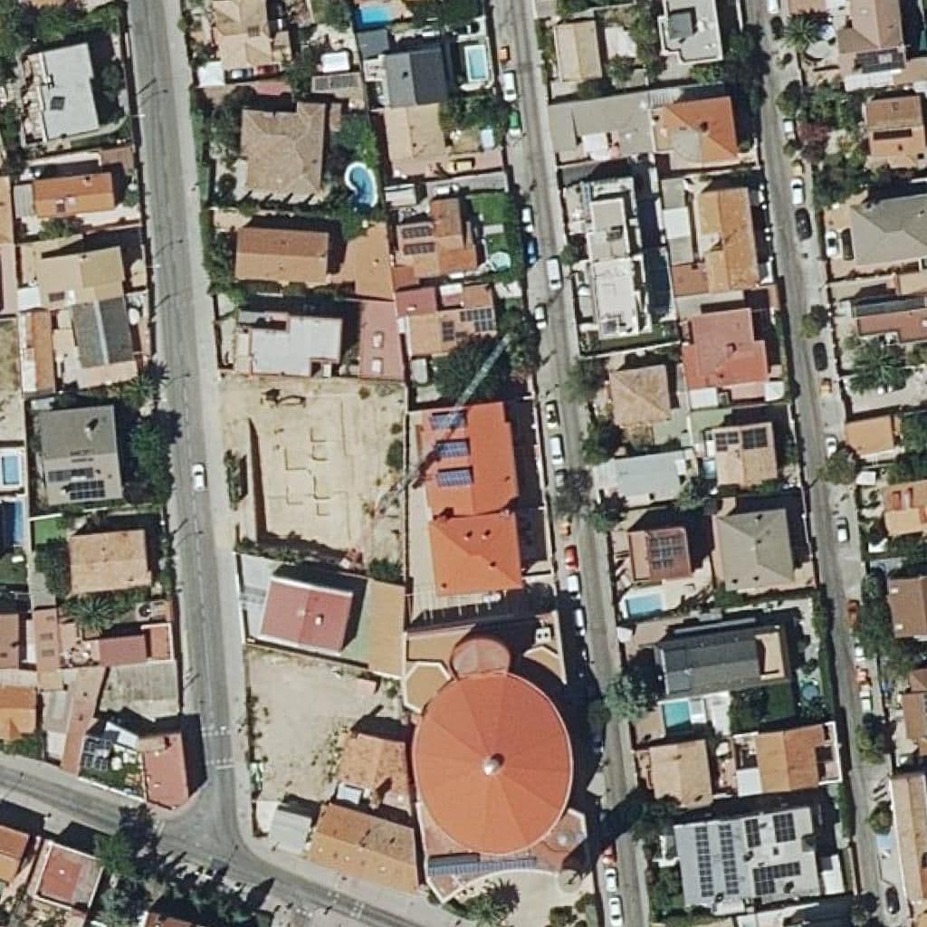 Aerial view of the grounds of San Gabriel Arcangel